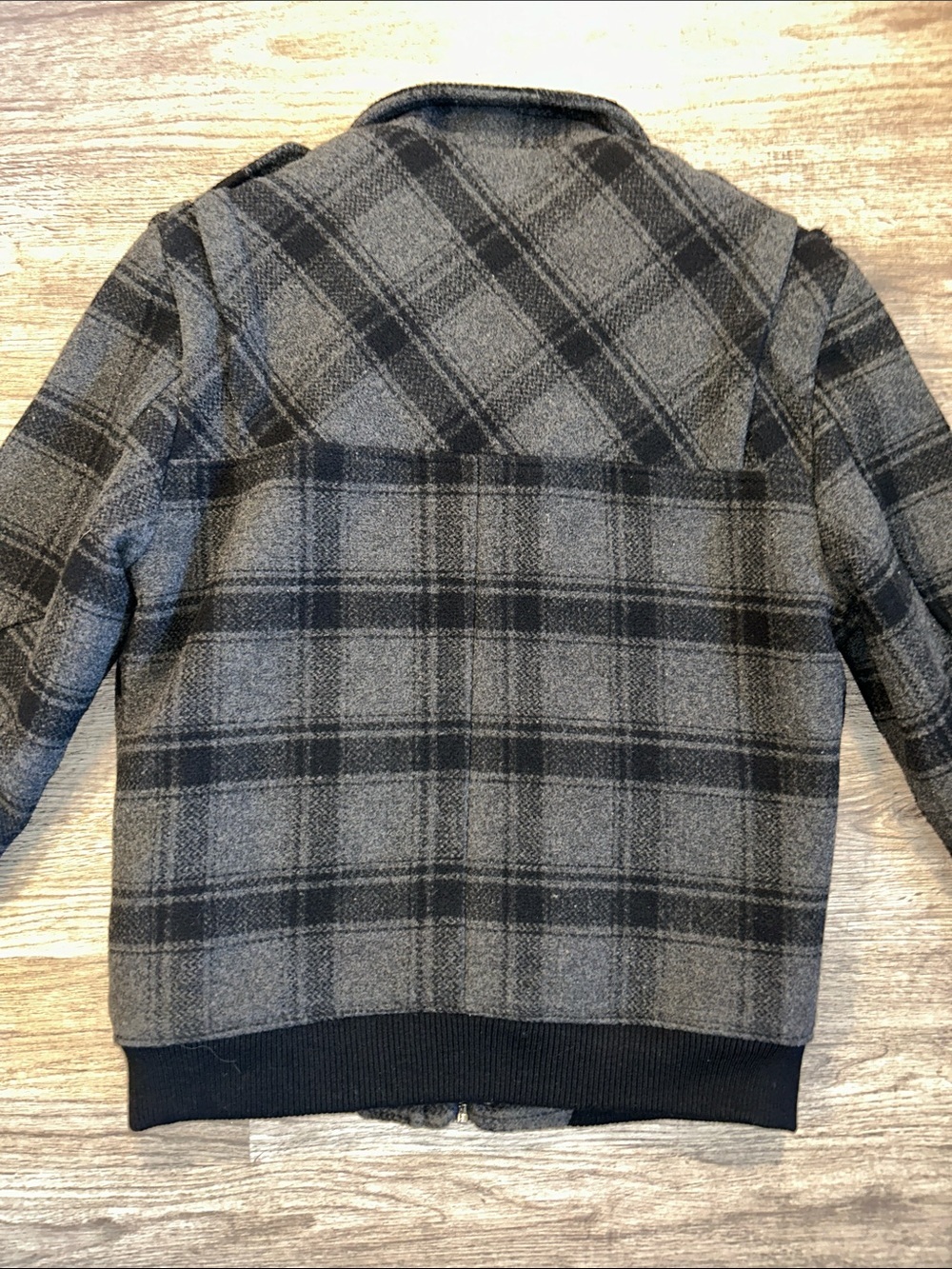 Projek Raw Wool Blend Plaid Bomber Jacket Gray Black Utility Zip Snap Men’s L - Picture 11 of 13